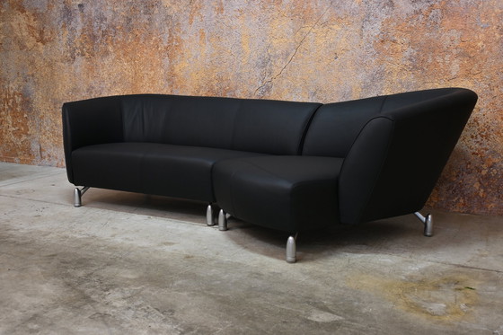 Image 1 of Reupholstered Black Leather Leolux Pupilla Design Corner Sofa