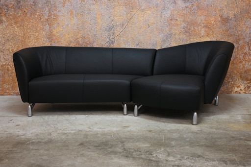 Reupholstered Black Leather Leolux Pupilla Design Corner Sofa