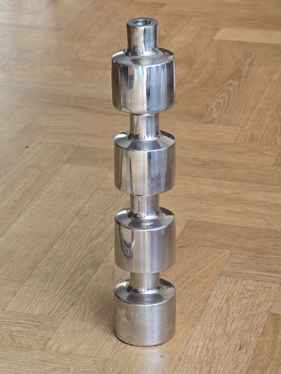 Image 1 of Couple Large Design Stainless Steel Industrial Candlesticks