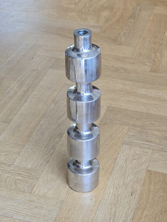 Image 1 of Couple Large Design Stainless Steel Industrial Candlesticks