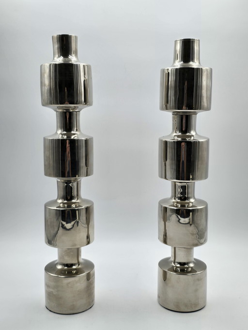 Couple Large Design Stainless Steel Industrial Candlesticks