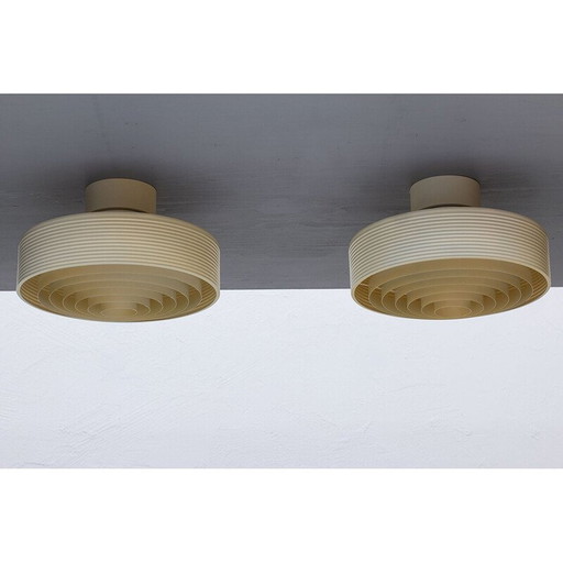 Pair of vintage lacquered aluminum ceiling lights for iValo, Finland 1970