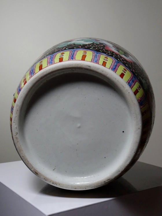 Image 1 of Large Antique Pot, Ginger Pot, Black Enameled Chinese Porcelain