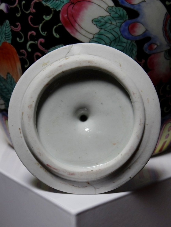 Image 1 of Large Antique Pot, Ginger Pot, Black Enameled Chinese Porcelain