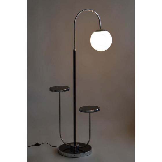 Image 1 of Lampada da terra vintage in acciaio cromato e vetro opalino di J. Halabala, UP Zavody, Cecoslovacchia 1930