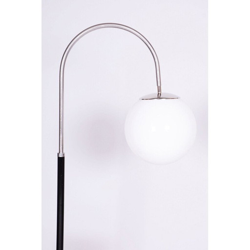 Vintage floor lamp in chromed steel and opal glass by J. Halabala, UP Zavody, Czechoslovakia 1930