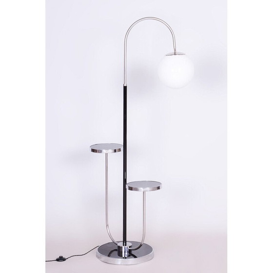 Image 1 of Lampada da terra vintage in acciaio cromato e vetro opalino di J. Halabala, UP Zavody, Cecoslovacchia 1930