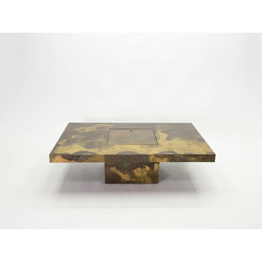 Vintage coffee table in oxidized brass by Isabelle and Richard Faure for Maison Honoré, 1970