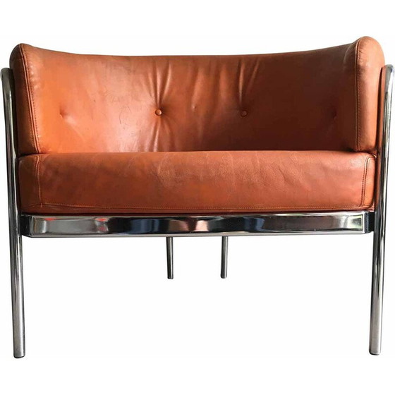 Image 1 of Vintage armchair in patinated beige leather for ‘t Spectrum, Netherlands 1971