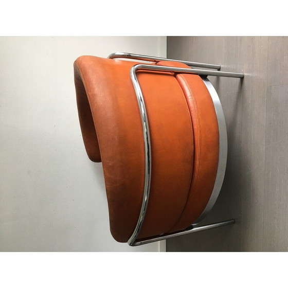 Image 1 of Vintage armchair in patinated beige leather for ‘t Spectrum, Netherlands 1971