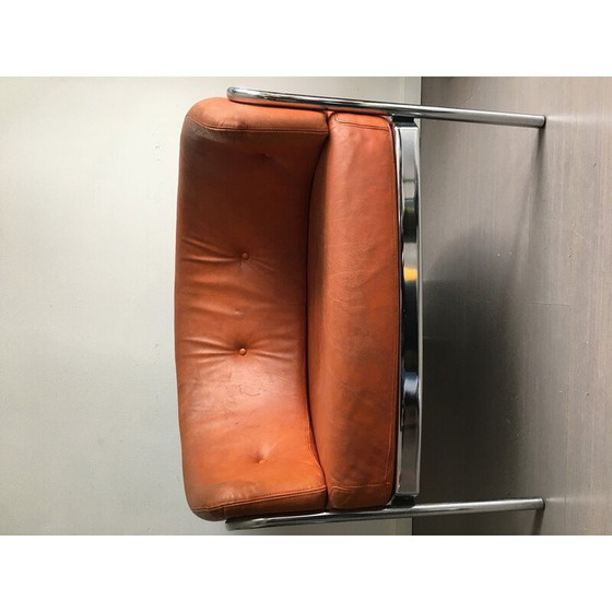 Image 1 of Vintage armchair in patinated beige leather for ‘t Spectrum, Netherlands 1971