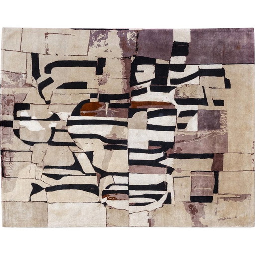 Vintage hand-woven rug in beige and old pink tones, 2023