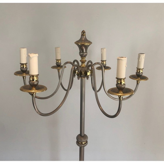 Image 1 of Vintage floor lamp in silver-plated metal and brass, 1940