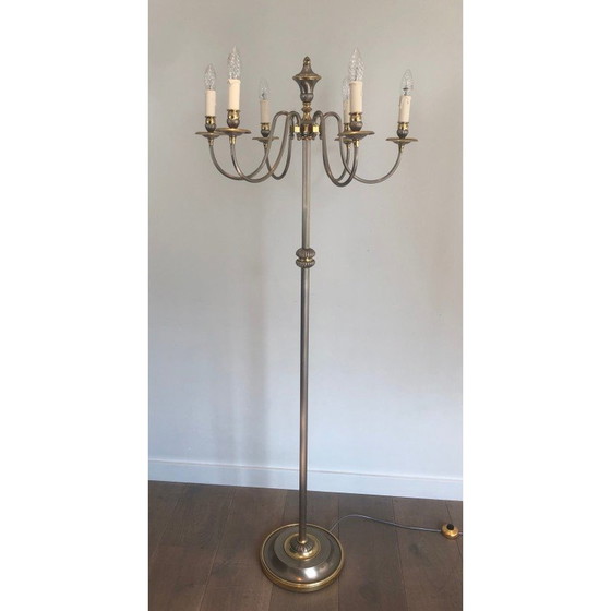 Image 1 of Vintage floor lamp in silver-plated metal and brass, 1940