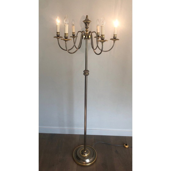 Image 1 of Vintage floor lamp in silver-plated metal and brass, 1940