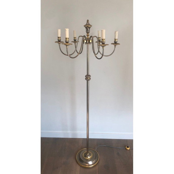 Image 1 of Vintage floor lamp in silver-plated metal and brass, 1940
