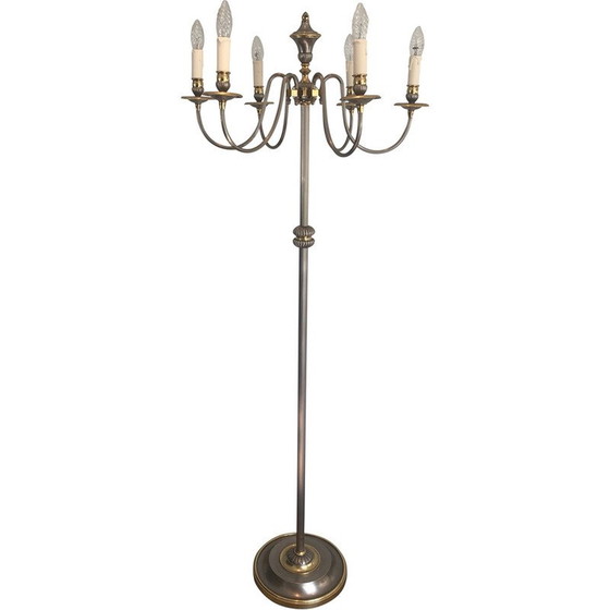 Image 1 of Vintage floor lamp in silver-plated metal and brass, 1940