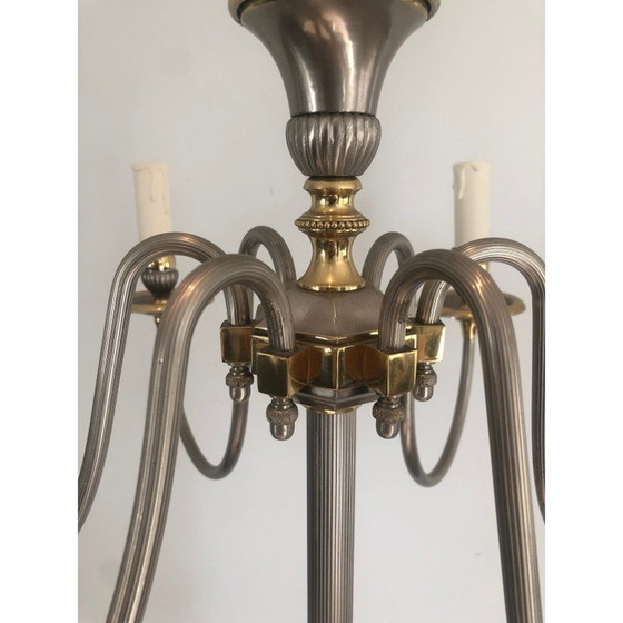 Image 1 of Vintage floor lamp in silver-plated metal and brass, 1940