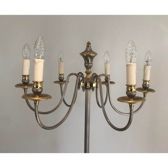 Image 1 of Vintage floor lamp in silver-plated metal and brass, 1940