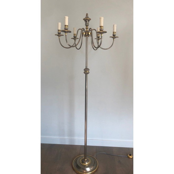 Image 1 of Vintage floor lamp in silver-plated metal and brass, 1940