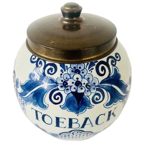 Pot à tabac bleu de Delft 1950 Velsen Ceramics Factory