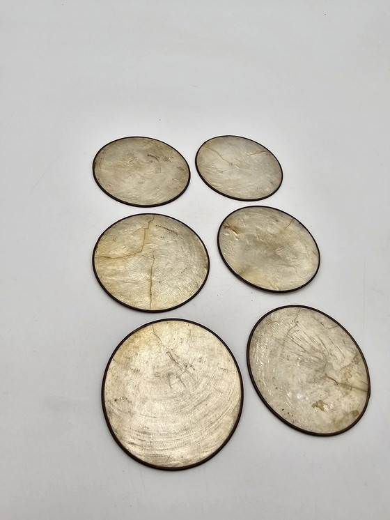 Image 1 of Set Of 6 Antique Mother Of Pearl Coasters