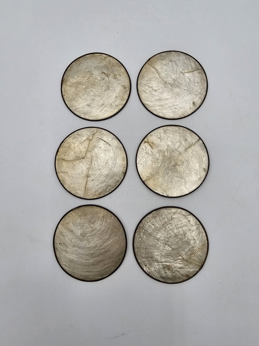 Set Of 6 Antique Mother Of Pearl Coasters