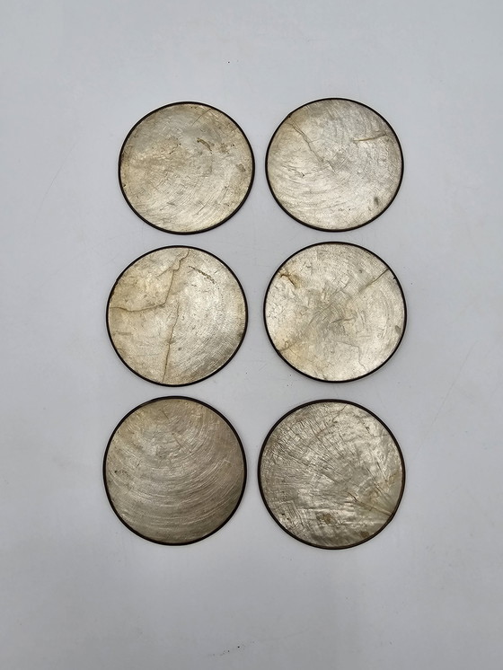 Image 1 of Set Of 6 Antique Mother Of Pearl Coasters