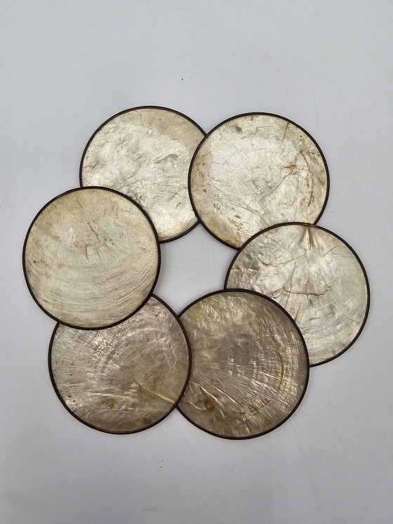 Image 1 of Set Of 6 Antique Mother Of Pearl Coasters