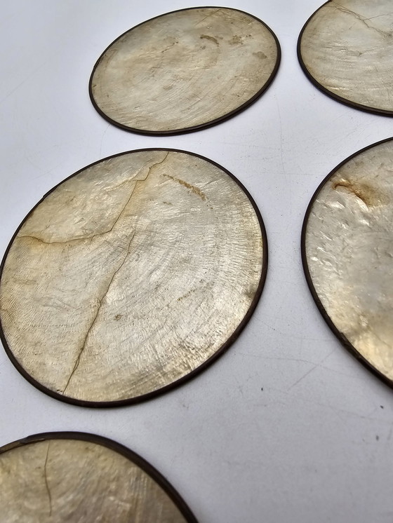 Image 1 of Set Of 6 Antique Mother Of Pearl Coasters