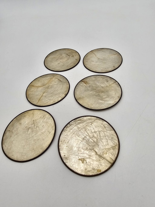 Set Of 6 Antique Mother Of Pearl Coasters