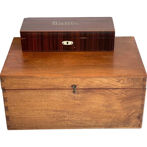 Pair of vintage wooden glove and dovetail boxes