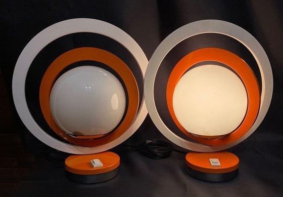 Image 1 of Pair Of Vintage Table Lamps - Space Age - Saturn - Steel - 1960