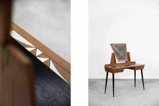 Image 1 of Mid-Century Scandinavian Modern Teak Dressing Table With Mirror And Hand-Painted Tabletop, 1960S