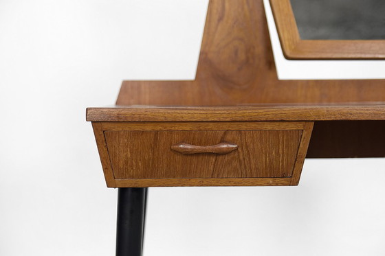 Image 1 of Mid-Century Scandinavian Modern Teak Dressing Table With Mirror And Hand-Painted Tabletop, 1960S