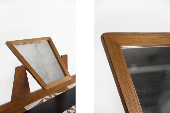 Image 1 of Mid-Century Scandinavian Modern Teak Dressing Table With Mirror And Hand-Painted Tabletop, 1960S