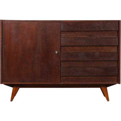 Vintage chest of drawers model U-458 in stained oak by Jiri Jiroutek for Interier Praha, Czechoslovakia 1960