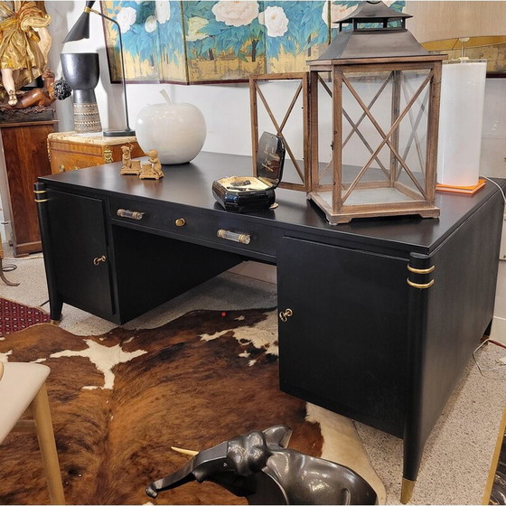 Image 1 of Vintage Art Deco office table in black lacquered wood, France 1950