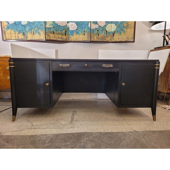 Image 1 of Vintage Art Deco office table in black lacquered wood, France 1950