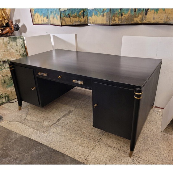Image 1 of Vintage Art Deco office table in black lacquered wood, France 1950