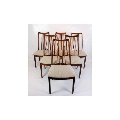 Set of 6 vintage rosewood chairs upholstered in light woolen fabric, Denmark 1960