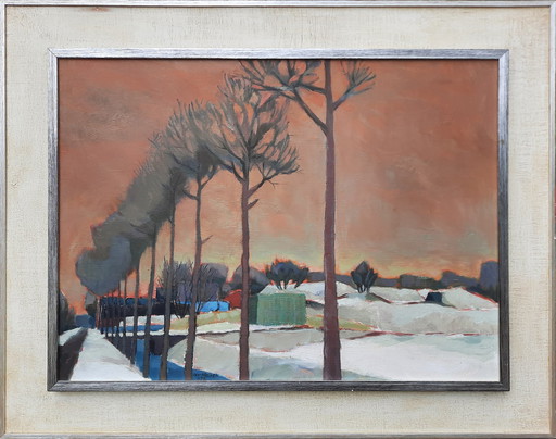 Oil painting Winter Landscape Beemster By Nico Van Diepen