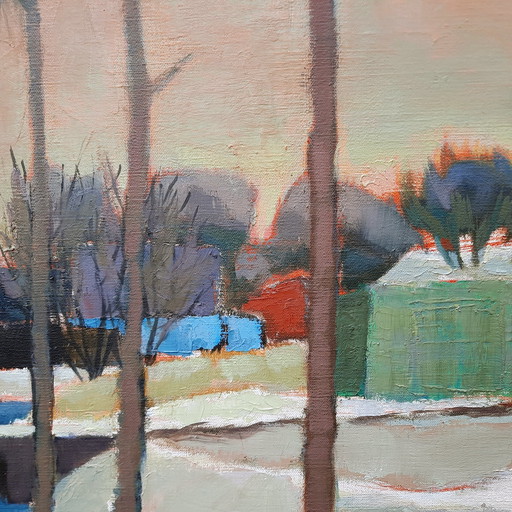 Oil painting Winter Landscape Beemster By Nico Van Diepen