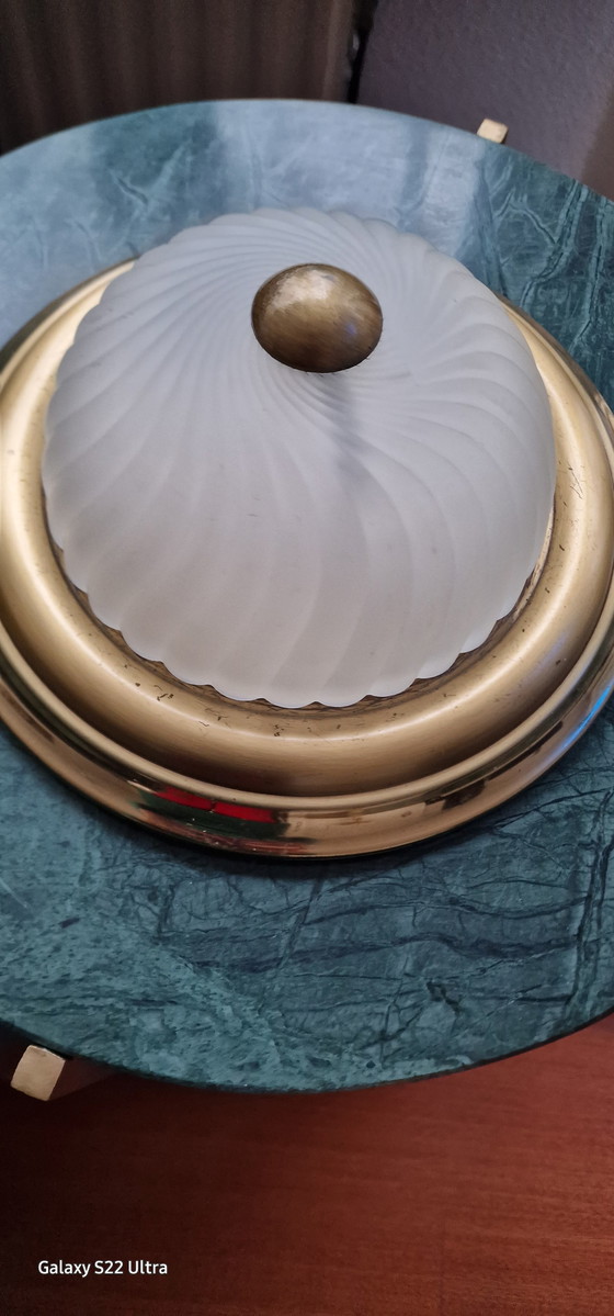 Image 1 of Plafonnier vintage rond jaune doré lampe murale en verre