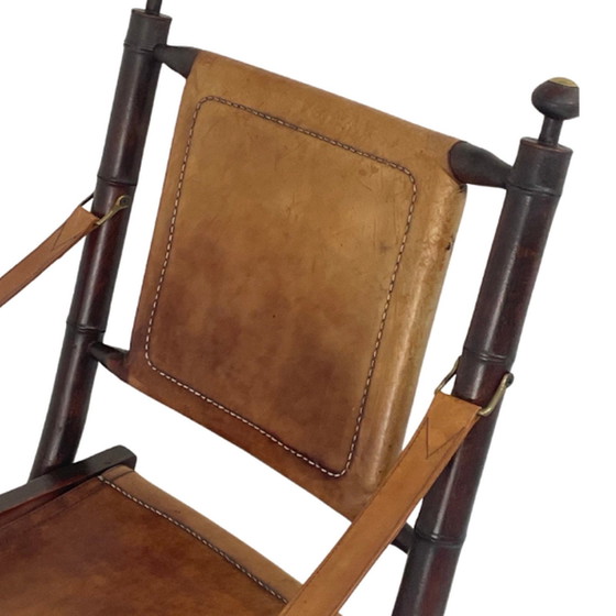 Image 1 of Officer’s chair - wood and leather upholstery - Military Campaign style