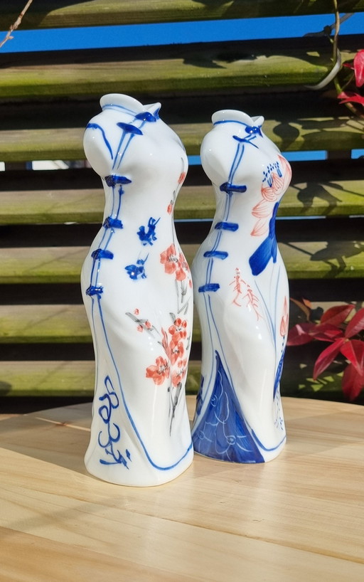 White Porcelain Kimono Dress Shaped Vase Set of 2