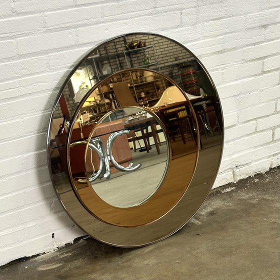 Image 1 of Wall mirror round by Metalvetro Galvorame with brown shades