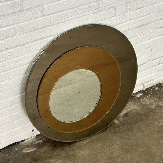 Image 1 of Wall mirror round by Metalvetro Galvorame with brown shades