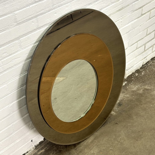 Wall mirror round by Metalvetro Galvorame with brown shades