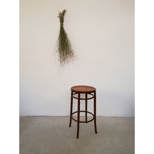 Vintage bentwood & vienna straw bar stool, 1970s